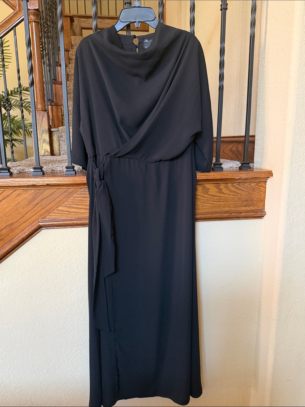 ASOS Black Wrap-Style Maxi Dress with Waist Tie